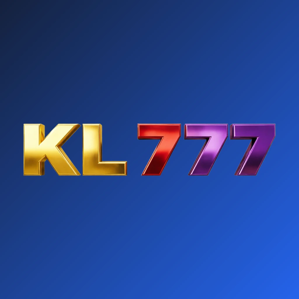 Bright premium KL 777 logo featuring thick uppercase typography in vivid gold, red, and purple colors with a polished metallic finish, designed as a wide horizontal rectangular wordmark logo on a transparent background for a website header